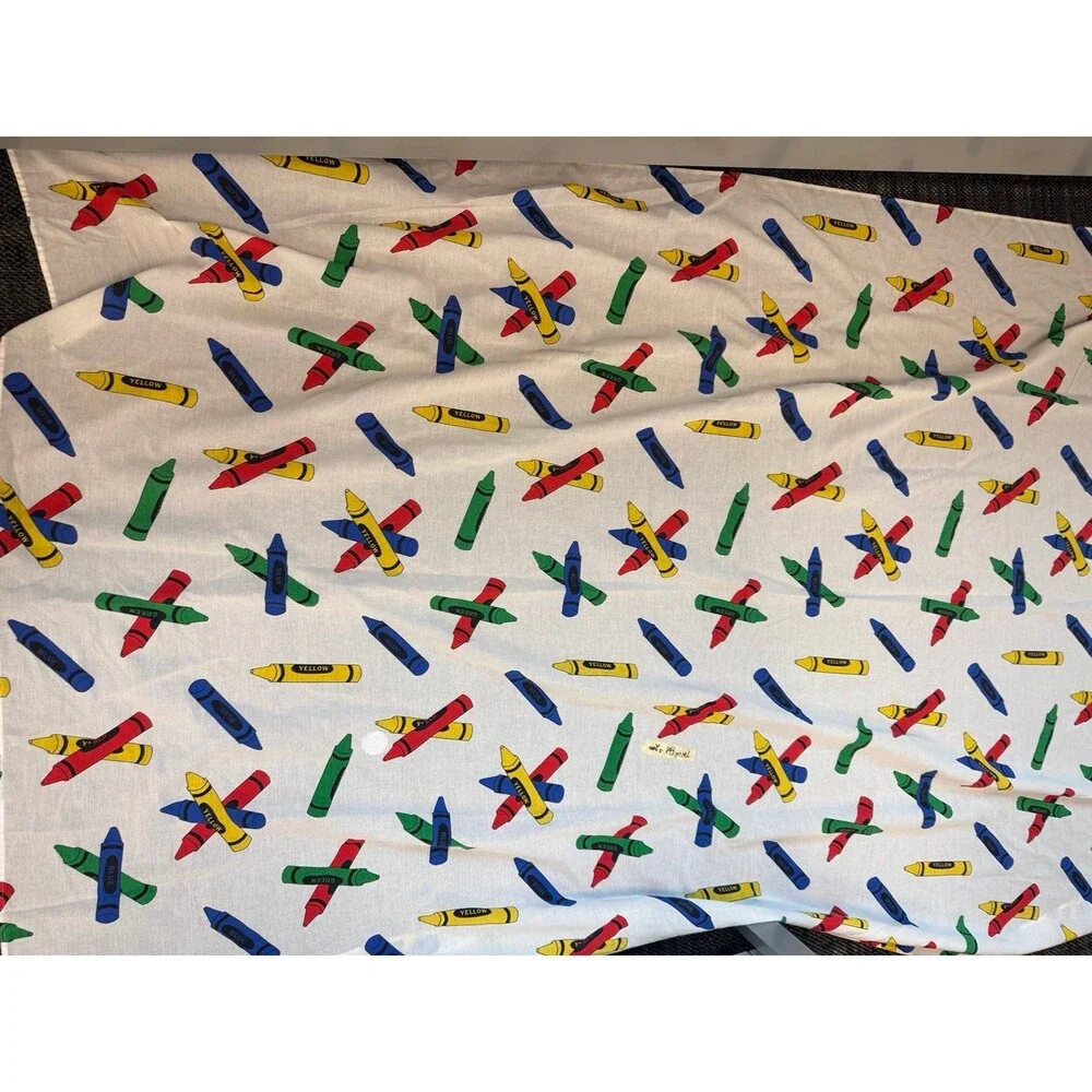 Vintage Perfect Fit Multi Color Crayons Twin Bed Sheet Flat 80s Cotton USA Kids